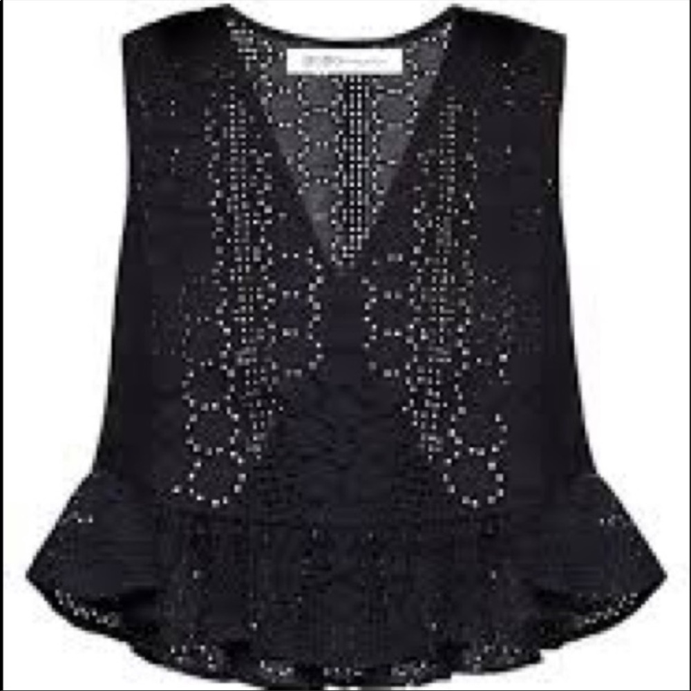 BCBG black eyelet peplum top